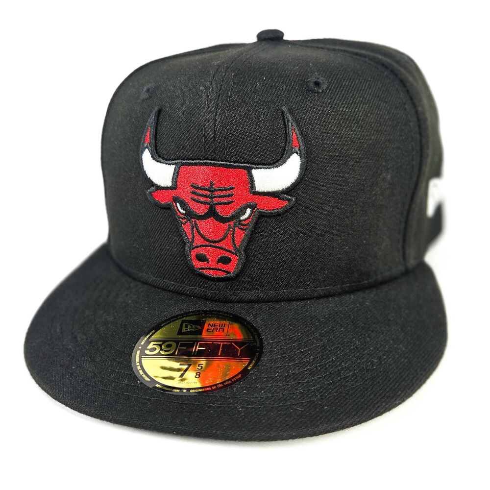 New Era 59FIFTY Chicago Bulls Fitted Hat Black Size 7 5/8